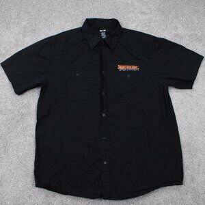 Jagermeister Shirt Mens XL Black 2 Sided Logo Short Sleeve Button Up Cotton